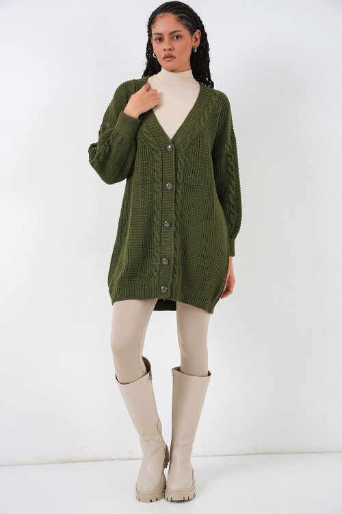 15768 Tesettür Triko Hırka - Haki