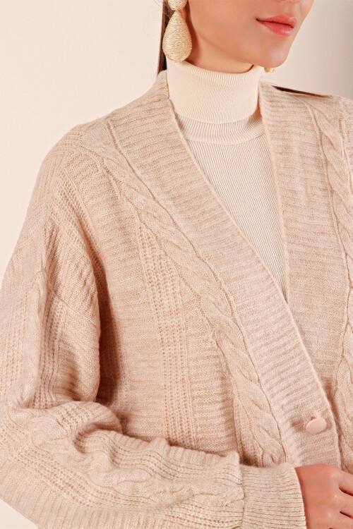 15768 Tesettür Triko Hırka - Krem