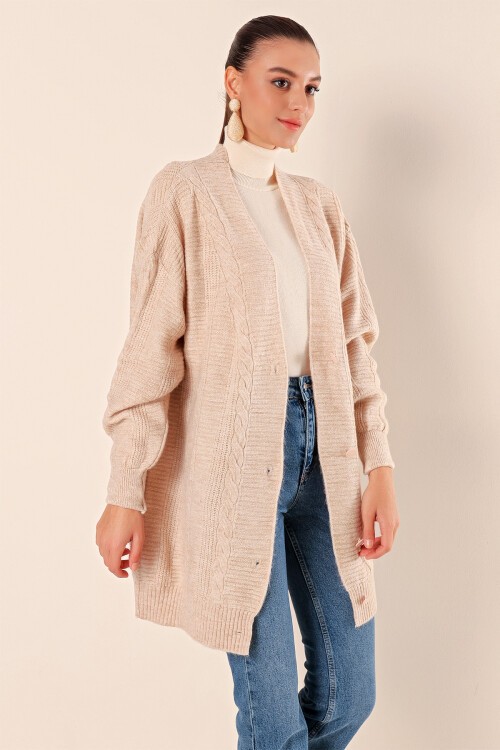 15768 Tesettür Triko Hırka - Krem