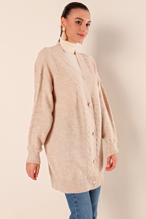 15768 Tesettür Triko Hırka - Krem