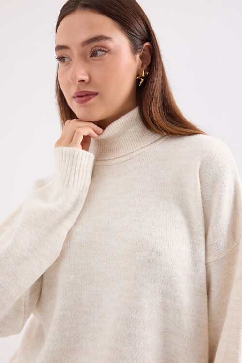 15892 Kazak Etek Triko İkili Takım - Ekru