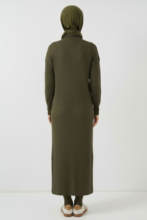 15900 Boydan Tesettür Triko Elbise - Haki