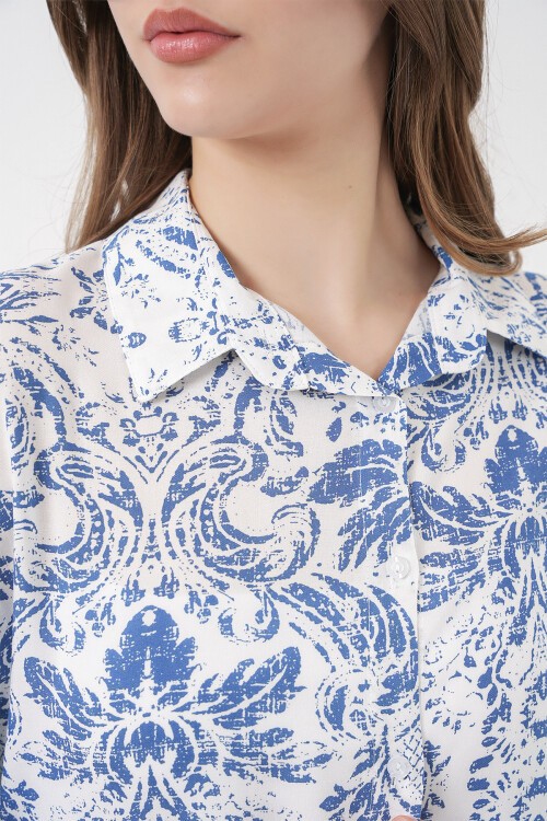 3721 Grafik Desenli Gömlek - Açık Mavi