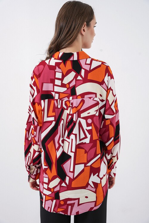 3721 Grafik Desenli Gömlek - Bordo