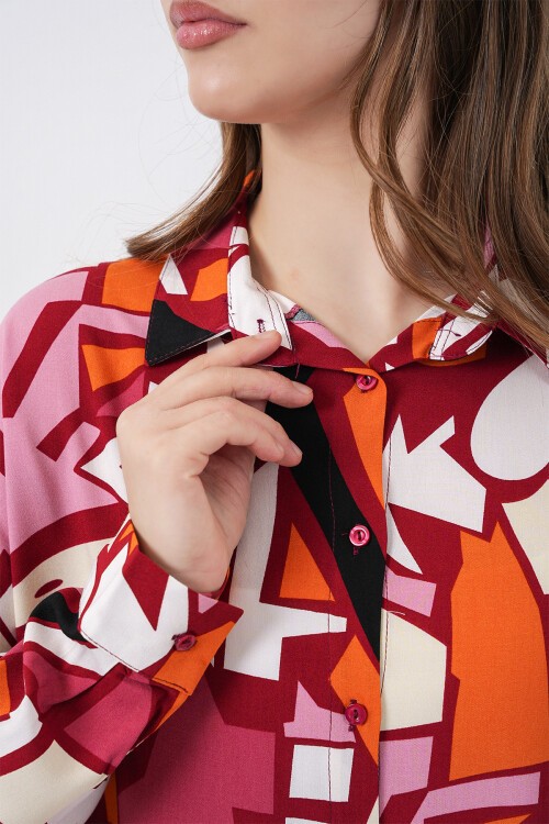 3721 Grafik Desenli Gömlek - Bordo