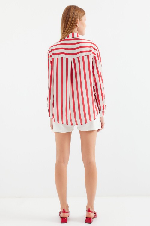 3964 Hafif Dökümlü Saten Gömlek - A.Kırmızı