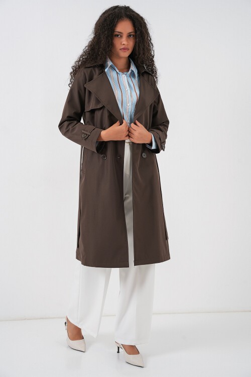 5918 Kruvaze Yaka Trençkot - C. Kahverengi