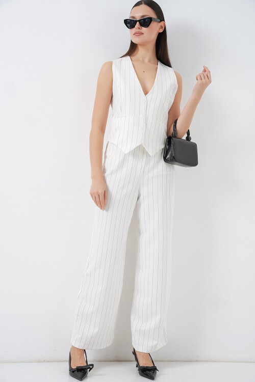 6709 Kadın Yelek Pantolon İkili Takım - B.Beyaz