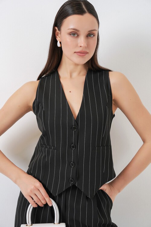 6709 Kadın Yelek Pantolon İkili Takım - D. Siyah