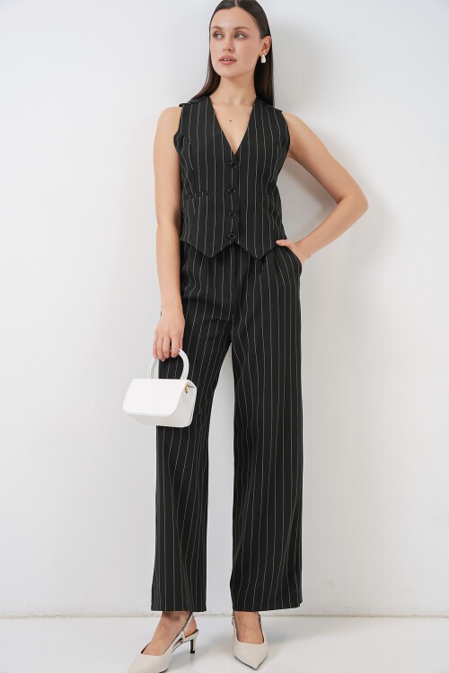 6709 Kadın Yelek Pantolon İkili Takım - D. Siyah