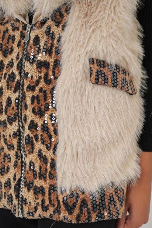 6806 Suni Kürk Yelek - Krem