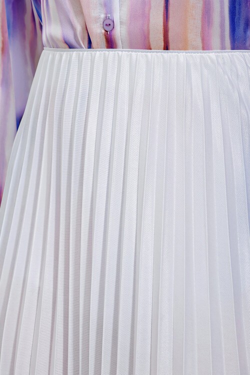 8009 Deri Görünümlü Piliseli Etek - Beyaz