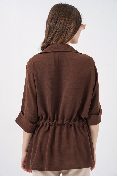 Fermuarlı Kadın Gömlek 0721 - Kahverengi