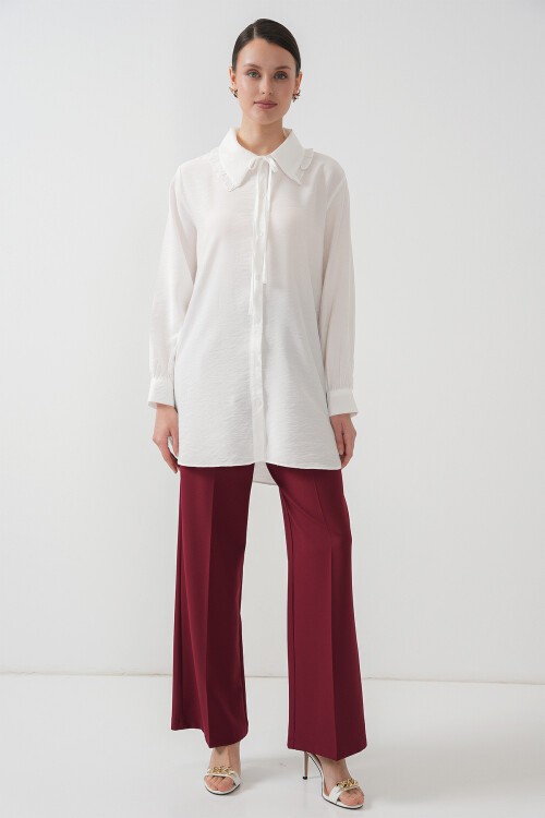 Fırfırlı Uzun Gömlek Tunik 5952 - Beyaz