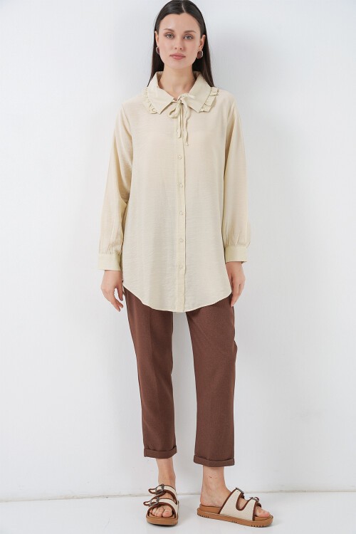 Fırfırlı Uzun Gömlek Tunik 5952 - Ekru