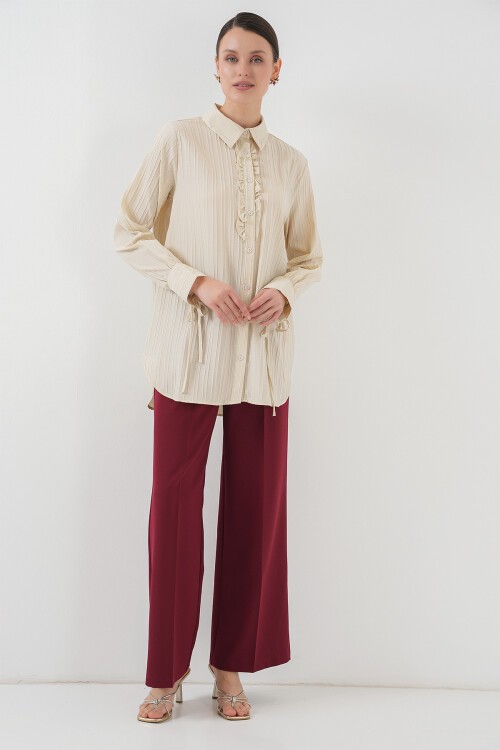 Fırfırlı Uzun Gömlek Tunik 5953 - Bej