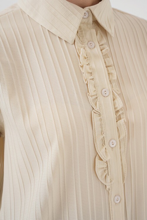 Fırfırlı Uzun Gömlek Tunik 5953 - Bej