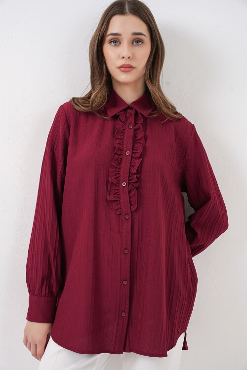 Fırfırlı Uzun Gömlek Tunik 5953 - Bordo