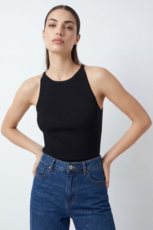 Kadın Askılı Örme Atlet 15935 - Siyah