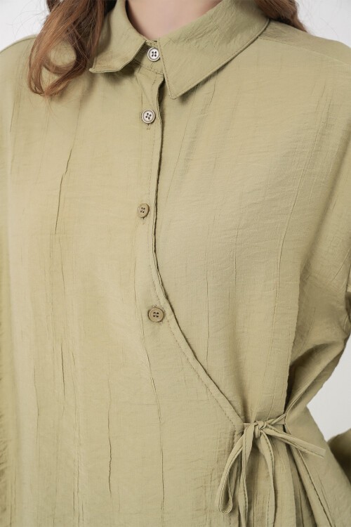 Kadın Bağcıklı Tunik Pantolon İkili Takım 6752 - E.Yeşil