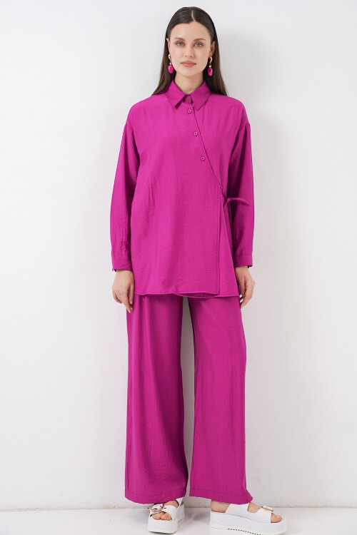 Kadın Bağcıklı Tunik Pantolon İkili Takım 6752 - Fuşya