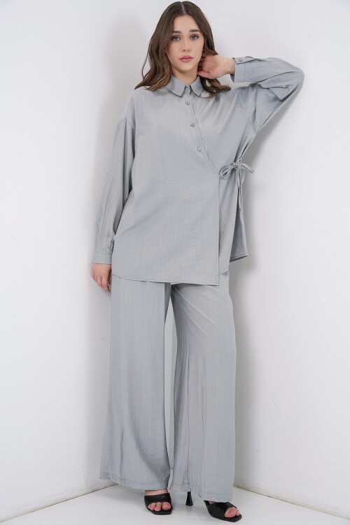 Kadın Bağcıklı Tunik Pantolon İkili Takım 6752 - Gri