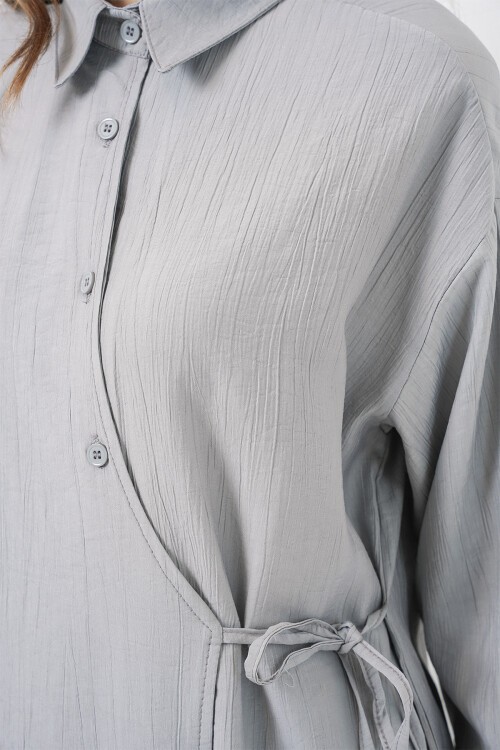 Kadın Bağcıklı Tunik Pantolon İkili Takım 6752 - Gri