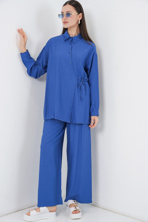Kadın Bağcıklı Tunik Pantolon İkili Takım 6752 - İndigo