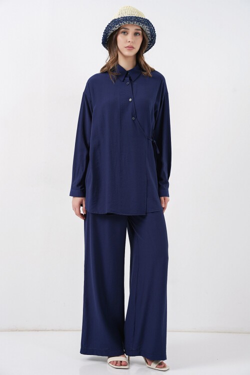 Kadın Bağcıklı Tunik Pantolon İkili Takım 6752 - Lacivert