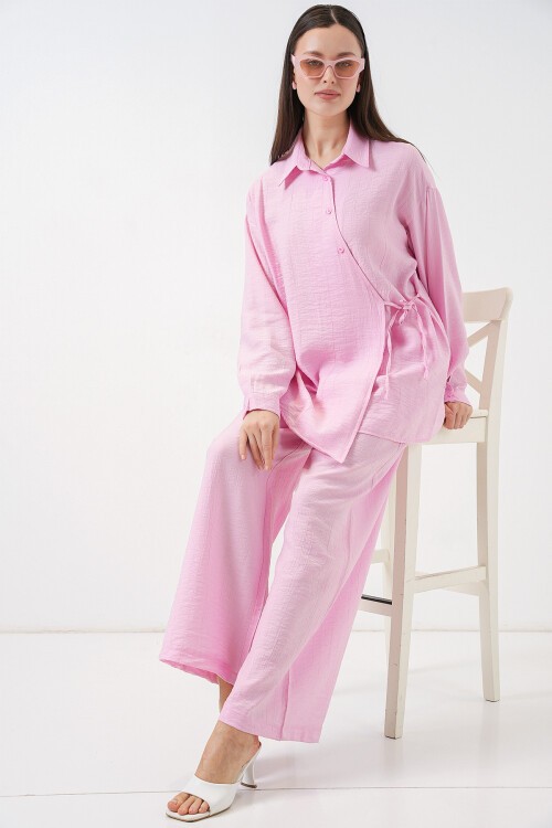 Kadın Bağcıklı Tunik Pantolon İkili Takım 6752 - Pudra