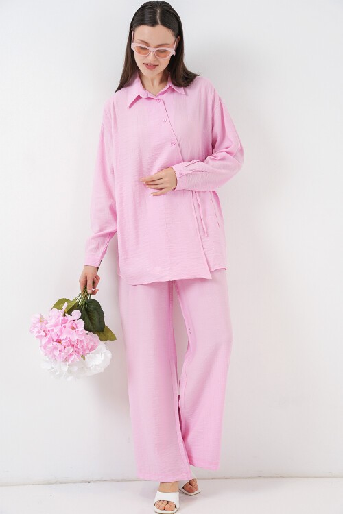 Kadın Bağcıklı Tunik Pantolon İkili Takım 6752 - Pudra