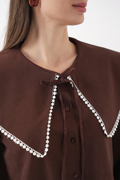 Kadın Bebe Yaka Gömlek 20314 - Kahverengi