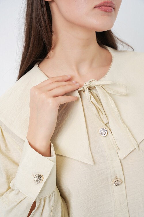 Kadın Bebe Yaka Uzun Tunik 5967 - Ekru