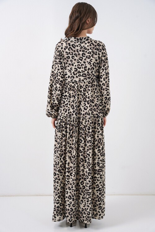 Kadın Bej Siyah Viskon Tesettür Elbise 2423