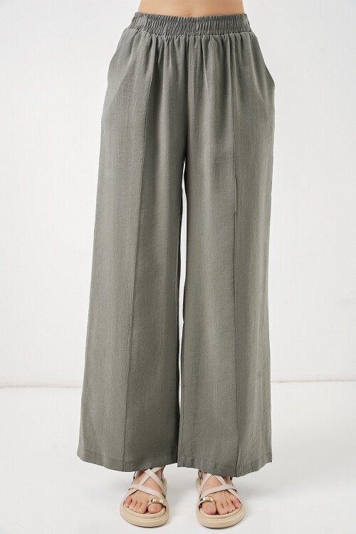 Kadın Beli Lastikli Bol Paça Pantolon 30087 - Gri