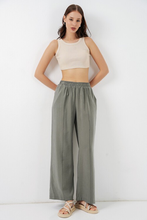 Kadın Beli Lastikli Bol Paça Pantolon 30087 - Gri