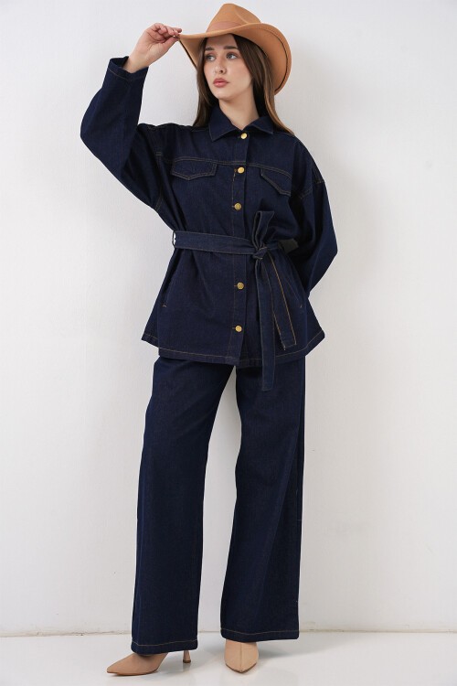 Kadın Ceket Pantolon Kot İkili Takım 30059 - Lacivert