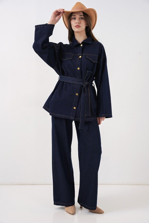 Kadın Ceket Pantolon Kot İkili Takım 30059 - Lacivert