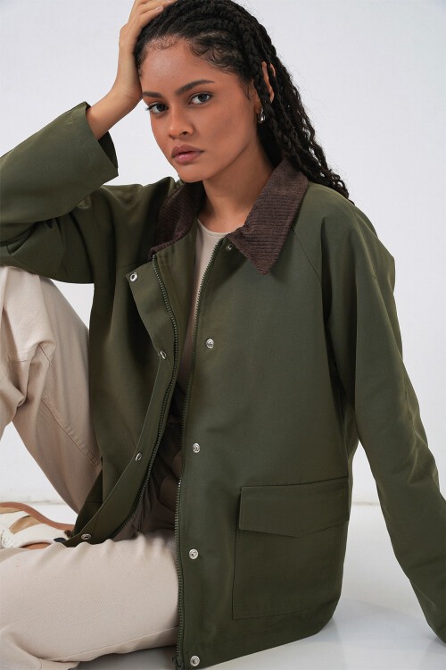Kadın Cep Detaylı Oversize Ceket 5973 - Haki