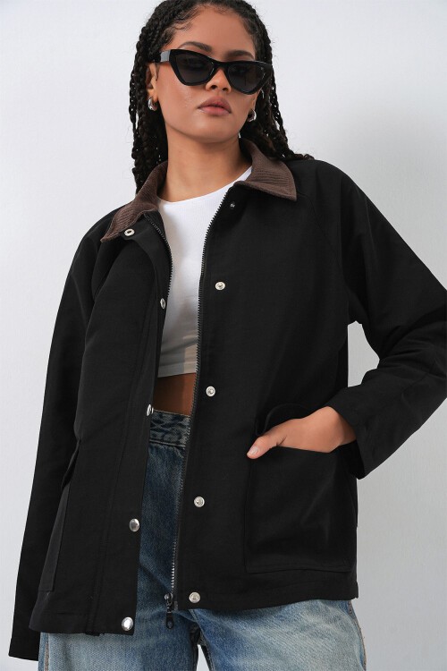 Kadın Cep Detaylı Oversize Ceket 5973 - Siyah