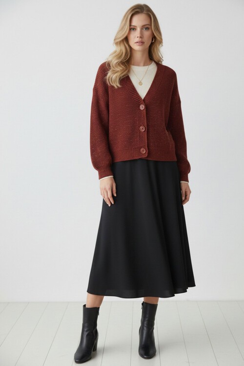 Kadın Crop Triko Hırka 15955 - Bordo