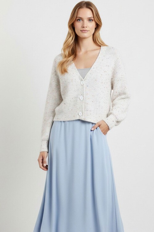 Kadın Crop Triko Hırka 15955 - Ekru