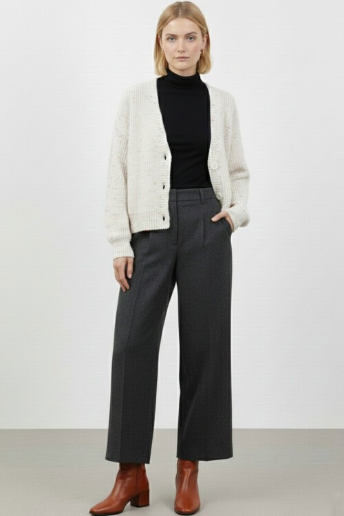 Kadın Crop Triko Hırka 15955 - Krem