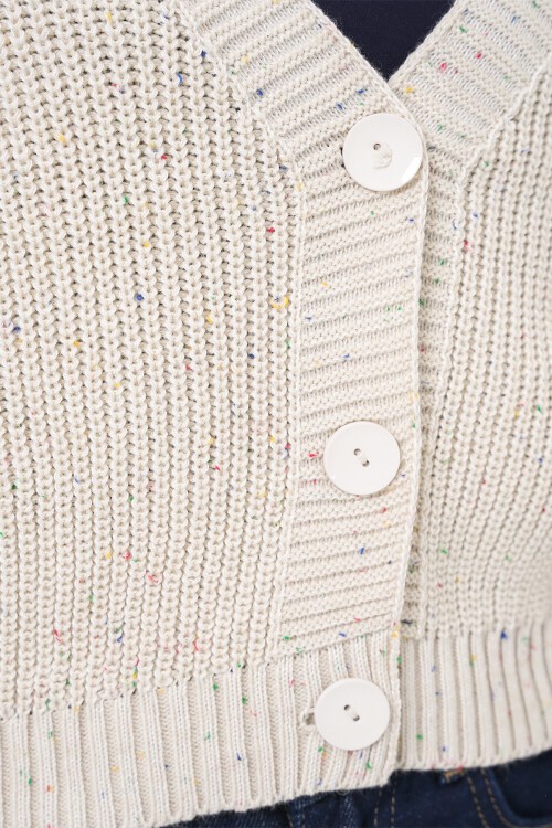 Kadın Crop Triko Hırka 15955 - Krem