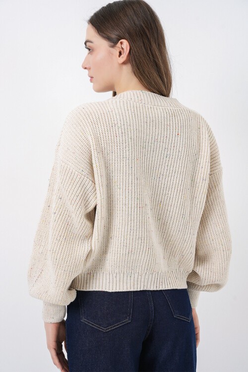 Kadın Crop Triko Hırka 15955 - Krem