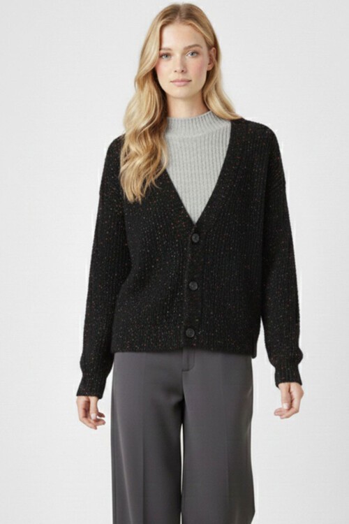 Kadın Crop Triko Hırka 15955 - Siyah