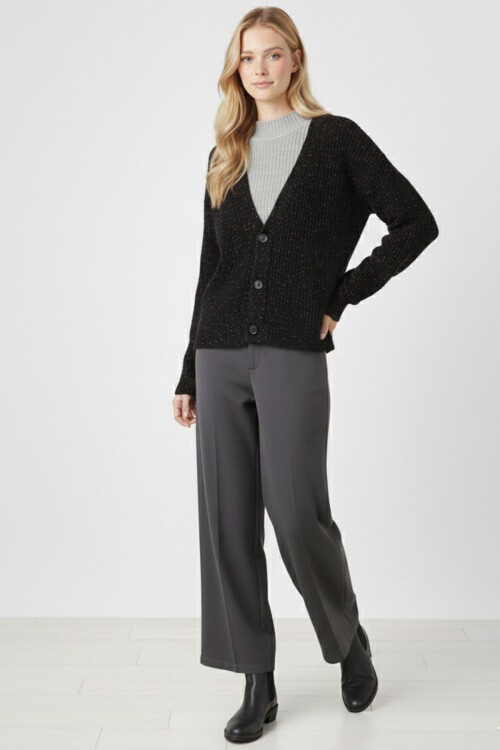 Kadın Crop Triko Hırka 15955 - Siyah