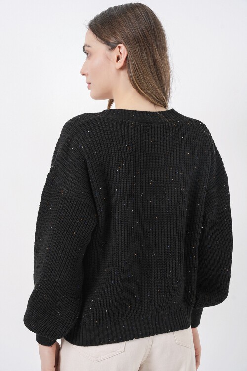 Kadın Crop Triko Hırka 15955 - Siyah