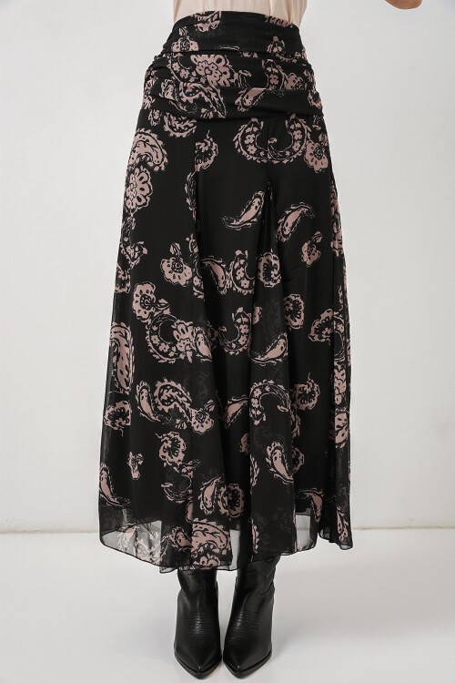 Kadın Desenli Şifon Etek 8057 - Siyah