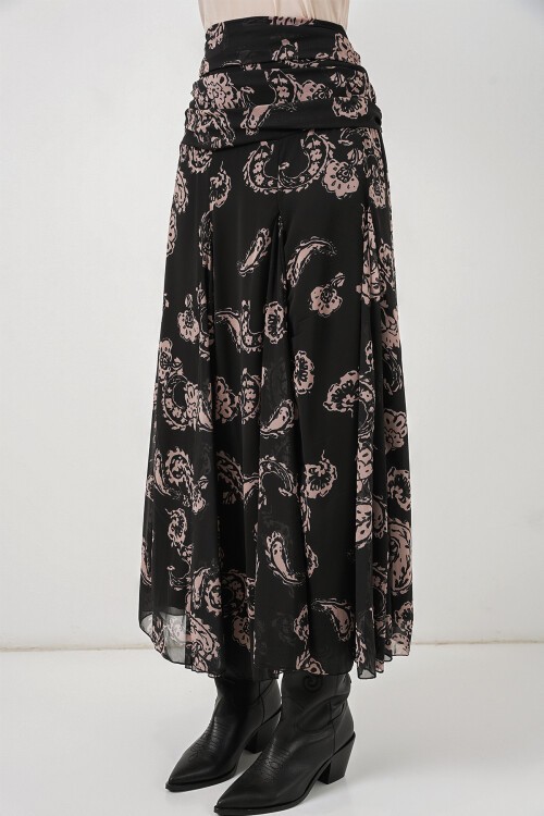 Kadın Desenli Şifon Etek 8057 - Siyah